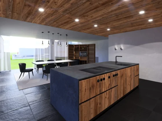 3D Küchenbereich aus Altholz und Stein Phototropismus