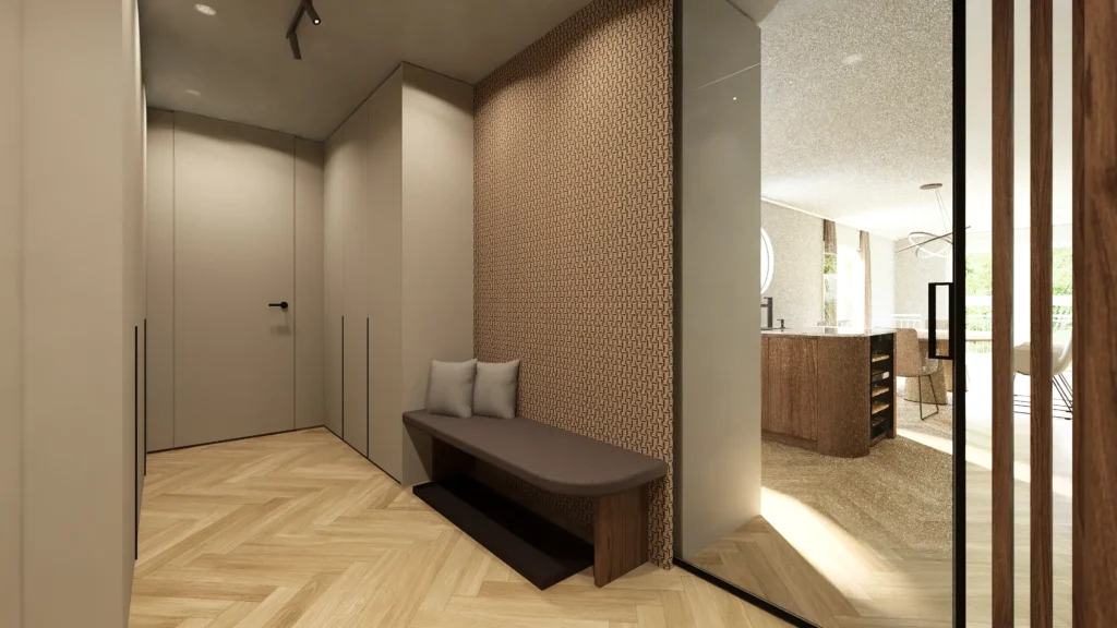 Wohnraum Vorraumgestaltung 3D Rendering Tischlerei Reiter Salzburg Altenmarkt