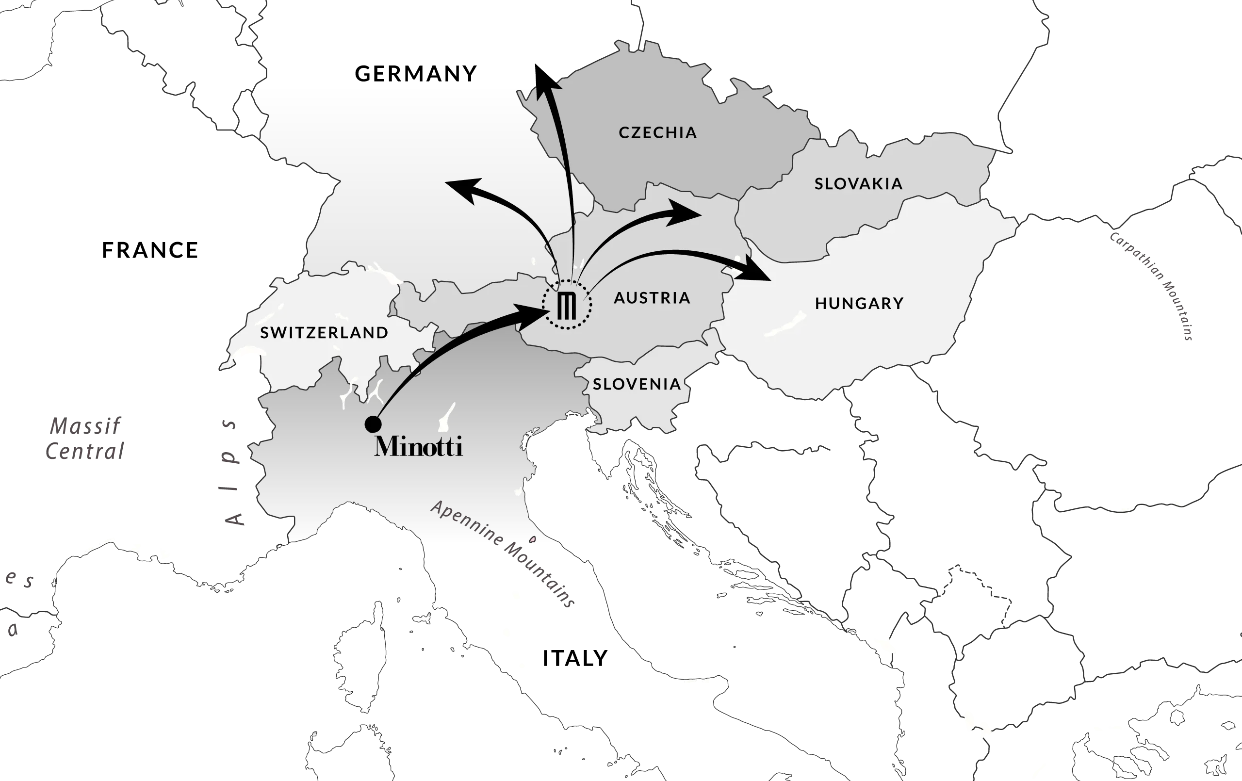 Minotti Handelspartner Landkarte Österreich