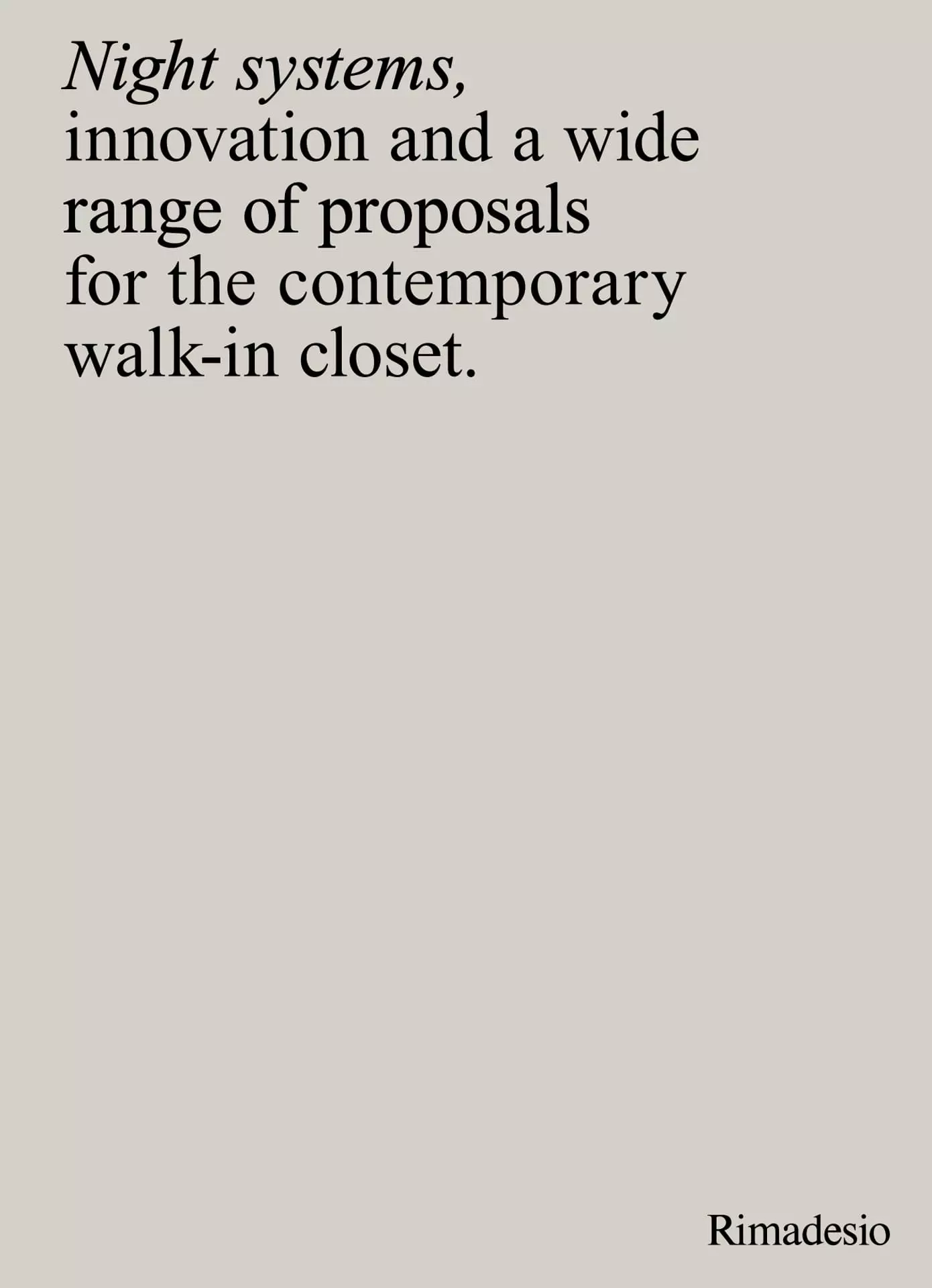 Texttafel mit englischem Text zu Rimadesio Night Systems für innovative begehbare Kleiderschränke in schlichtem Design